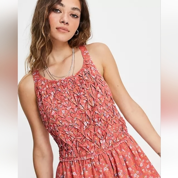 NWT Free People Cottage Core Floral Short Dress Smocked Front Poppy Combo - Picture 4 of 14